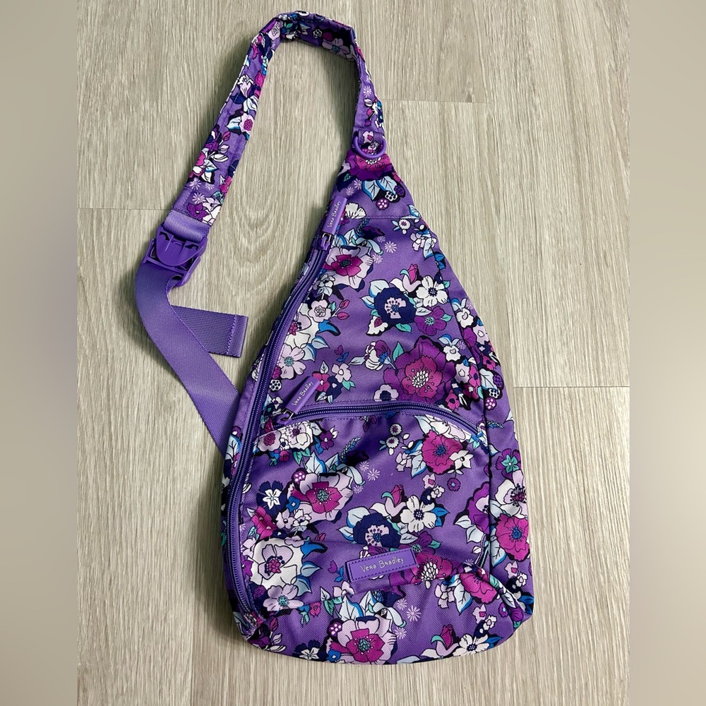 Vera Bradley Purple Floral Sling Backpack Bag Padded Pockets Kavu Purse